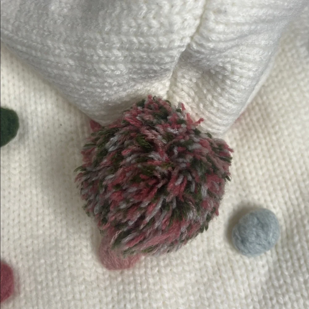 Rachel Zoe Dog Sweater with Pompoms Sz S/P ivory with multi color poms